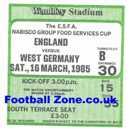 England v Germany 1985 - Football Ticket Stub