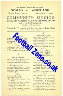 Wales v Scotland 1954 – Community Song Sheet
