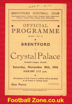 Brentford v Crystal Palace 1944 – 1940s Football Programmes