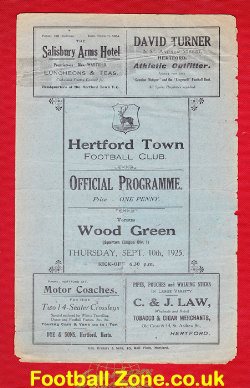 Hertford Town v Wood Green 1925 – Old 1920s Programme