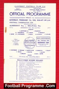 Aldershot v Millwall 1953 – Reserves Match