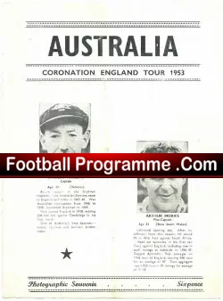 Australia Cricket Coronation Tour of England Souvenir 1953