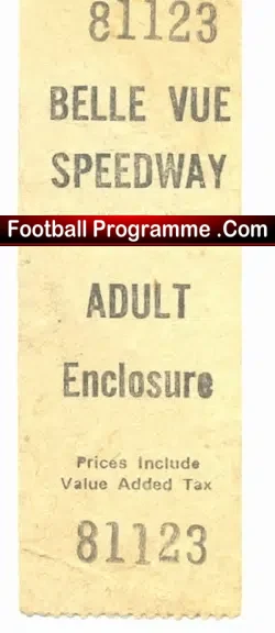 Belle Vue Aces Speedway Ticket Stub 1960’s