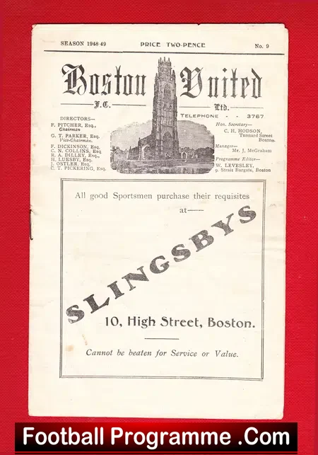 Boston United v Ransome Marles 1948 – 1940s Programme