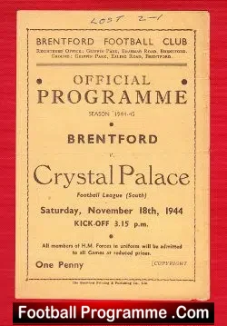 Brentford v Crystal Palace 1944 – 1940s Football Programmes