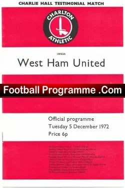 Charlie Hall Testimonial Benefit Game Charlton Athletic 1972