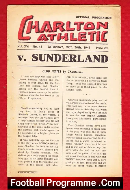 Charlton Athletic v Sunderland 1948 – Plus Len Shackleton