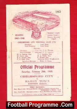 Chelmsford City v Barry Town 1948 – 1940s Football Programme