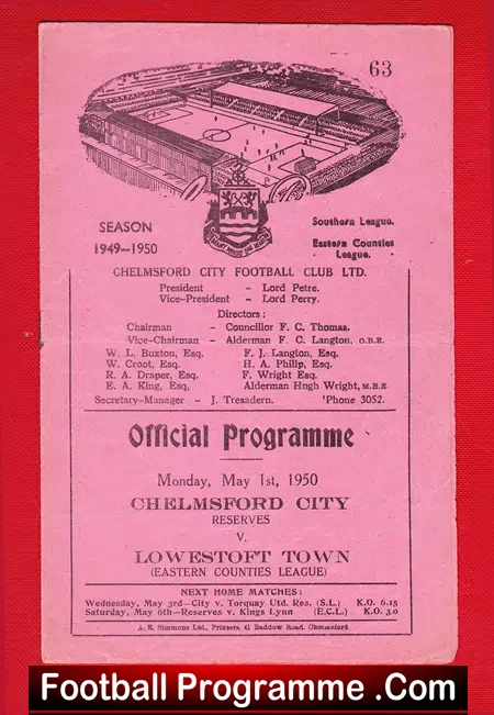 Chelmsford City v Lowestoft Town 1950