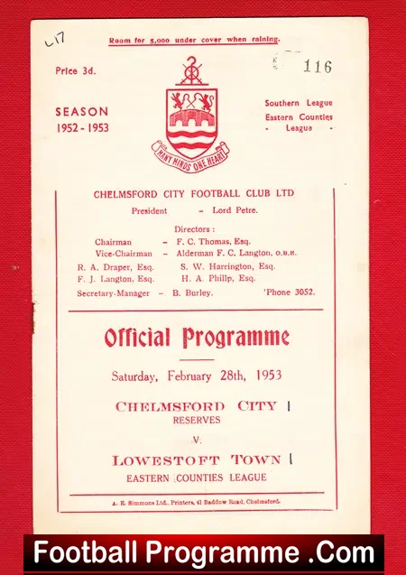 Chelmsford City v Lowestoft Town 1953