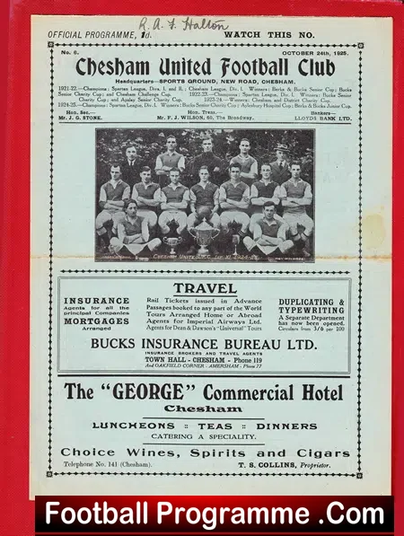 Chesham United v RAF Halton 1925 – 1920s Football Memorabilia