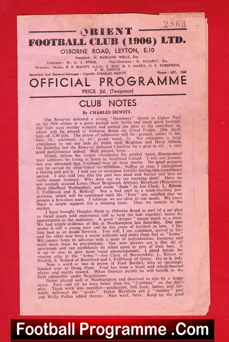 Clapton Orient v Northampton Town 1946