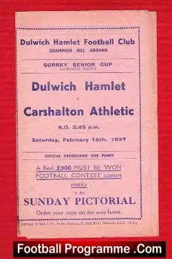 Dulwich Hamlet v Carshalton Athletic 1937 – 1930s Programme