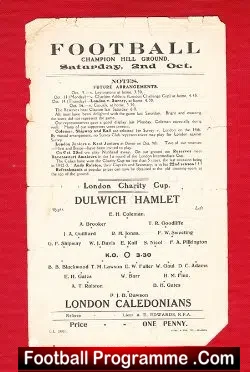 Dulwich Hamlet v London Caledonians 1926 – 1920’s Football Memorabilia