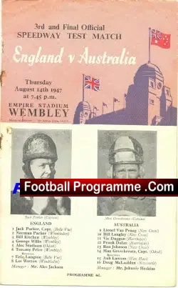 England Speedway v Australia 1947 – at Wembley
