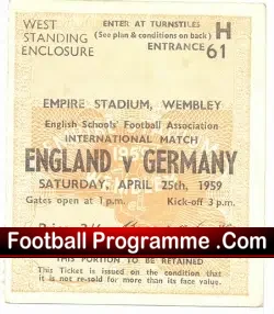 England v Germany 1959 – Schools Ticket Stub