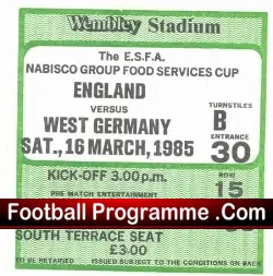England v Germany 1985 – Football Ticket Stub