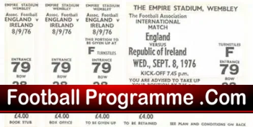England v Republic Of Ireland 1976 – Full Football Ticket