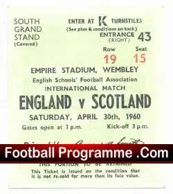 England v Scotland 1960 – School Boys Football Ticket Stub