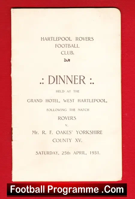 Hartlepool Rovers Dinner Menu 1931 – Old Rare Memorabilia