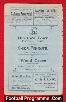 Hertford Town v Wood Green 1925 – Old 1920s Football Programme