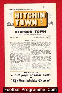 Hitchin Town v Bedford Town 1952