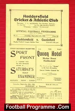 Huddersfield Rugby v Castleford 1945 – 1940s Programme