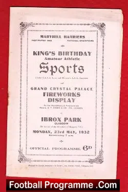 Ibrox Sporting Programme 1932 – 1930s Memorabilia
