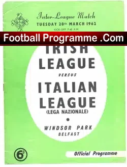 Ireland Football League v Italy League 1962 – Windsor Belfast