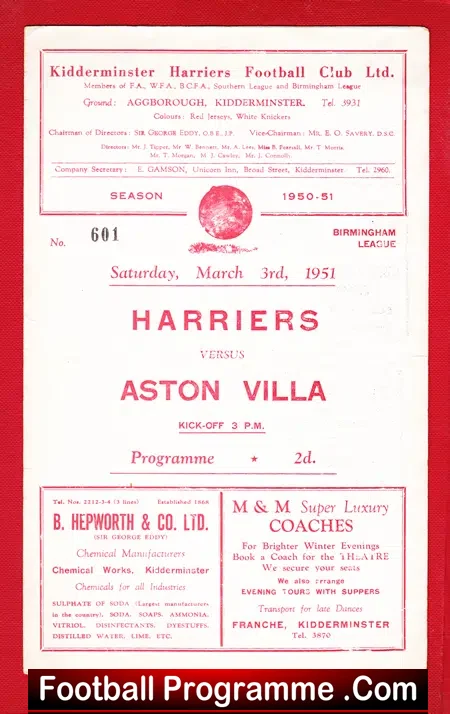 Kidderminster Harriers v Aston Villa 1951