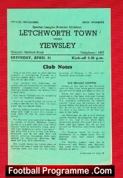 Letchworth Town v Yiewsley 1946 – 1940s Football Programme