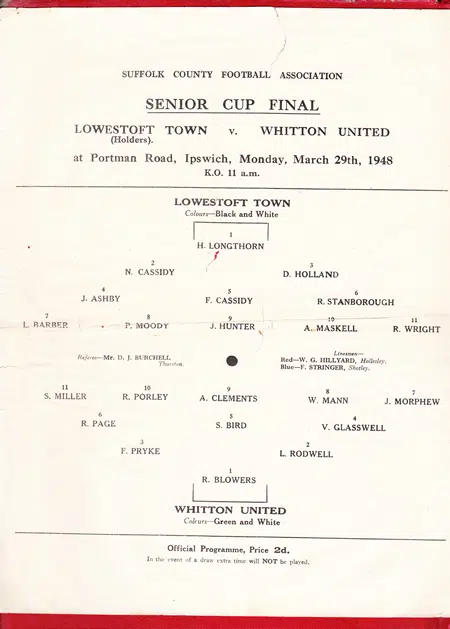 Lowestoft Town v Whitton United 1948 – Senior Cup Final