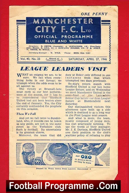 Manchester City v Sheffield United 1946