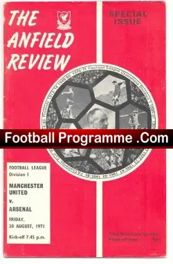 Manchester United v Arsenal 1971 - Home Game Played at Liverpool - football programme