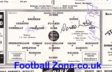 Manchester United v Leicester City 1965 Signed Best Law Charlton