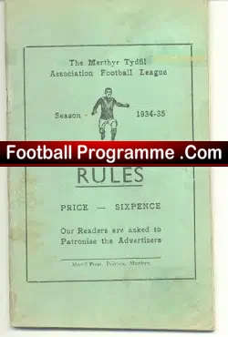 Merthyr Tydfil Football Laws Rules Book 1934 - 1935 - football memorabilia