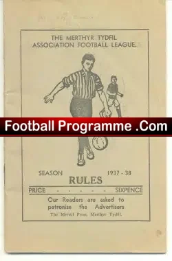 Merthyr Tydfil Football Laws Rules Book 1937 – 1938