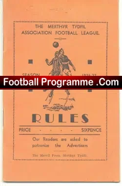 Merthyr Tydfil Football Laws Rules Book 1936 - 1937 - football memorabilia