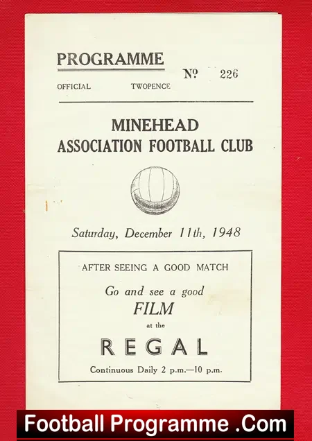 Minehead v Whitchurch 1948 – 1940s Football Programme