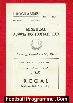 Minehead v Whitchurch 1948 – 1940s Football Programme