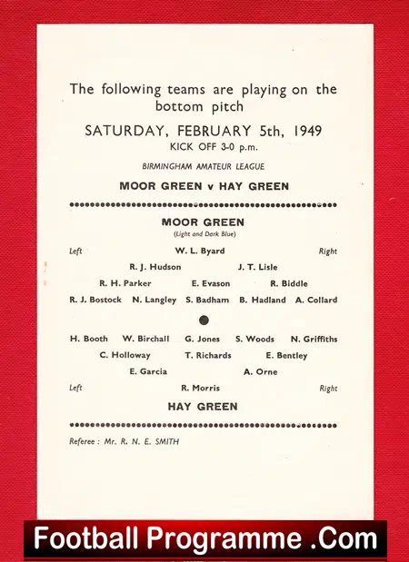 Moor Green v Hay Green 1949 – Amateur League