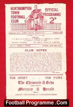 Northampton Town v Walsall 1946 – 1940s Football Programme