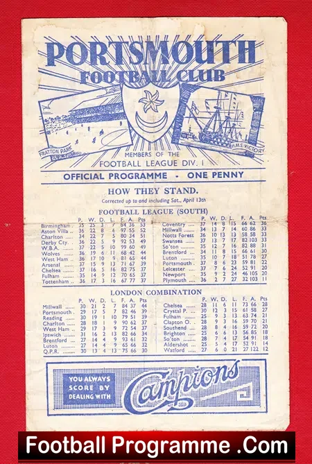 Portsmouth v Chelsea 1946 – 1940s Football Memorabilia