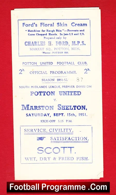 Potton United v Marston Shelton 1951