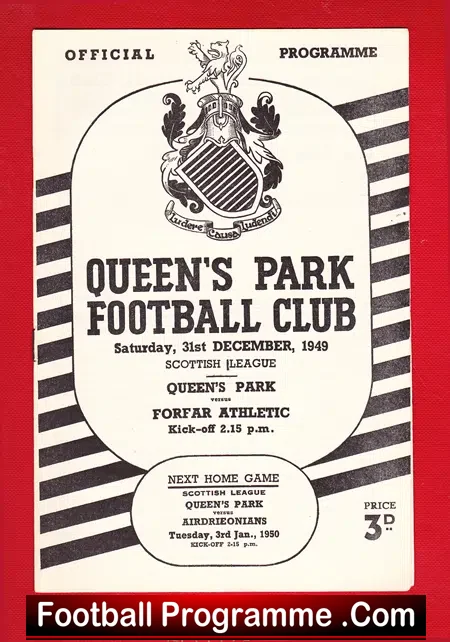 Queens Park v Forfar Athletic 1949 – 1940s Football Programme