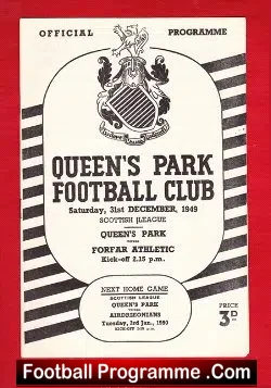 Queens Park v Forfar Athletic 1949 – 1940s Football Programme