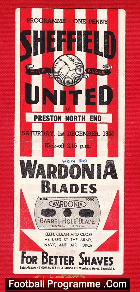 Sheffield United v Preston 1945 – 1940s Programme