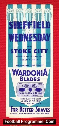 Sheffield Wednesday v Stoke City 1945 – 1940s Football Programme