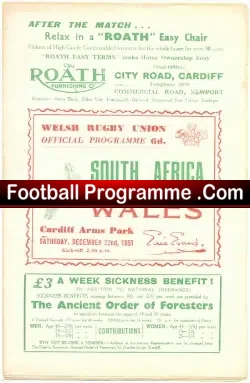 South Africa Rugby v Wales 1951