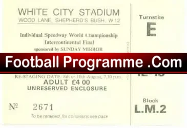 Speedway Ticket Stub Individual Final 1983